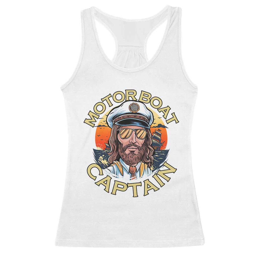 Funny Pontoon Boating Motor Boatin Lake Racerback Tank Top Motor Boat Captain - Wonder Print Shop