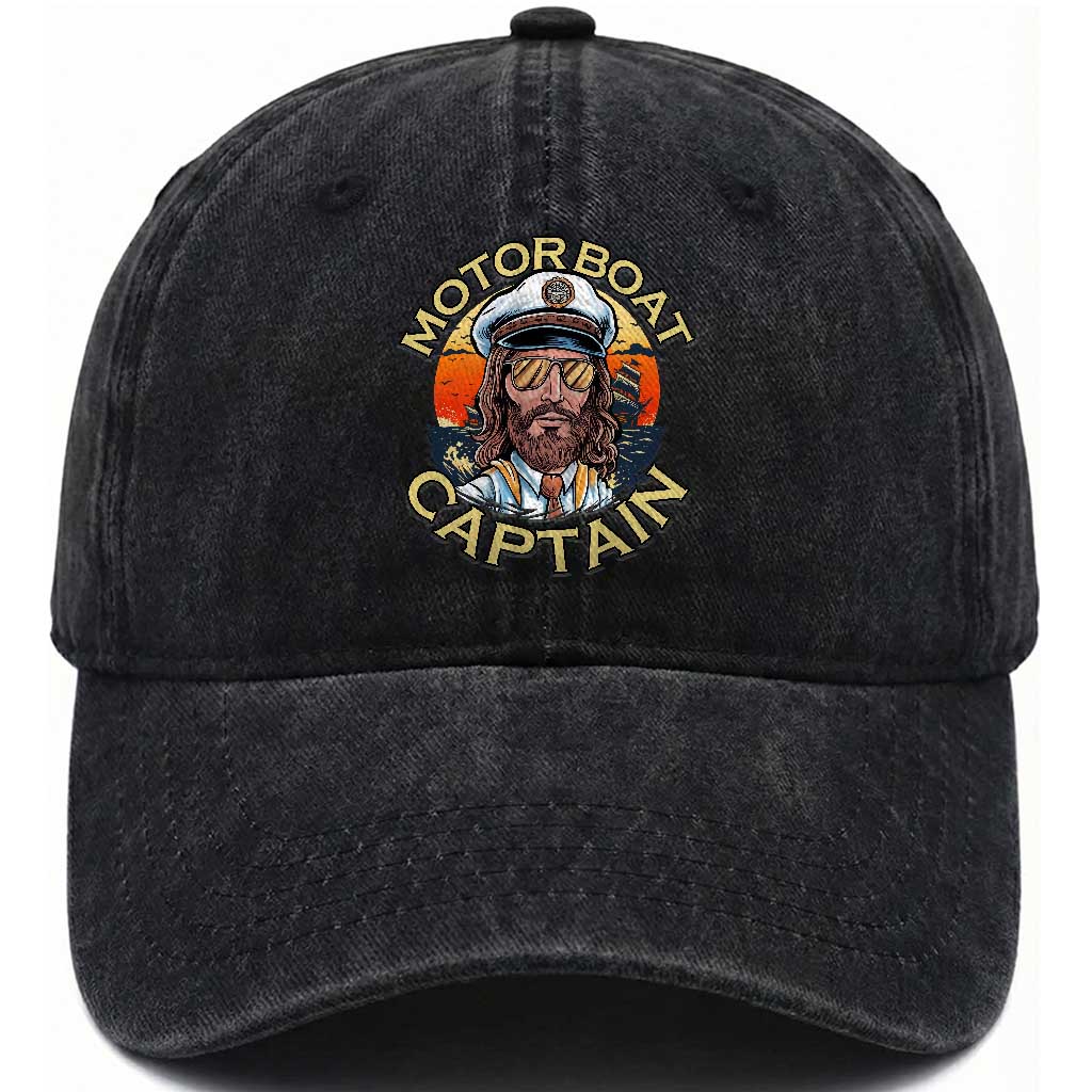 Funny Pontoon Boating Motor Boatin Lake Washed Cotton Baseball Cap Motor Boat Captain