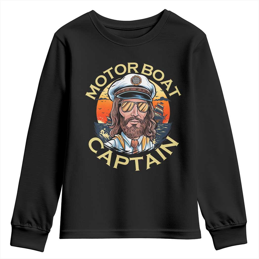 Funny Pontoon Boating Motor Boatin Lake Youth Sweatshirt Motor Boat Captain - Wonder Print Shop