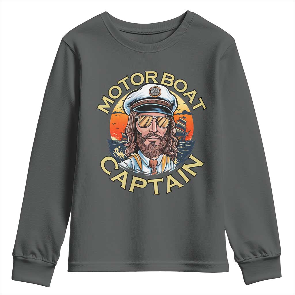 Funny Pontoon Boating Motor Boatin Lake Youth Sweatshirt Motor Boat Captain - Wonder Print Shop