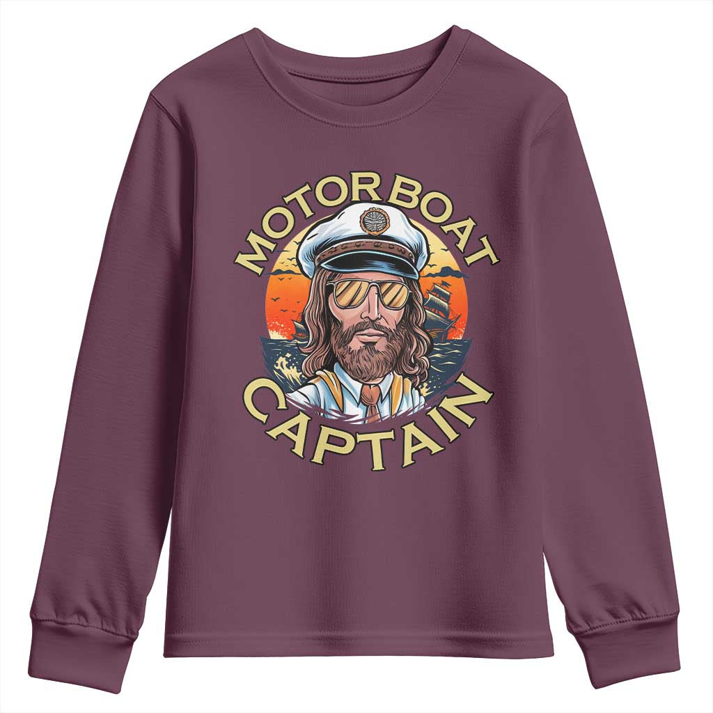 Funny Pontoon Boating Motor Boatin Lake Youth Sweatshirt Motor Boat Captain - Wonder Print Shop