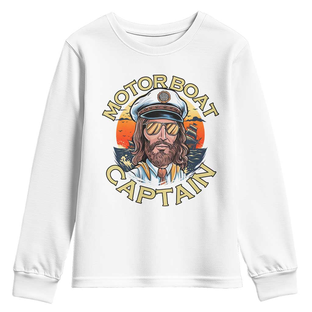 Funny Pontoon Boating Motor Boatin Lake Youth Sweatshirt Motor Boat Captain - Wonder Print Shop