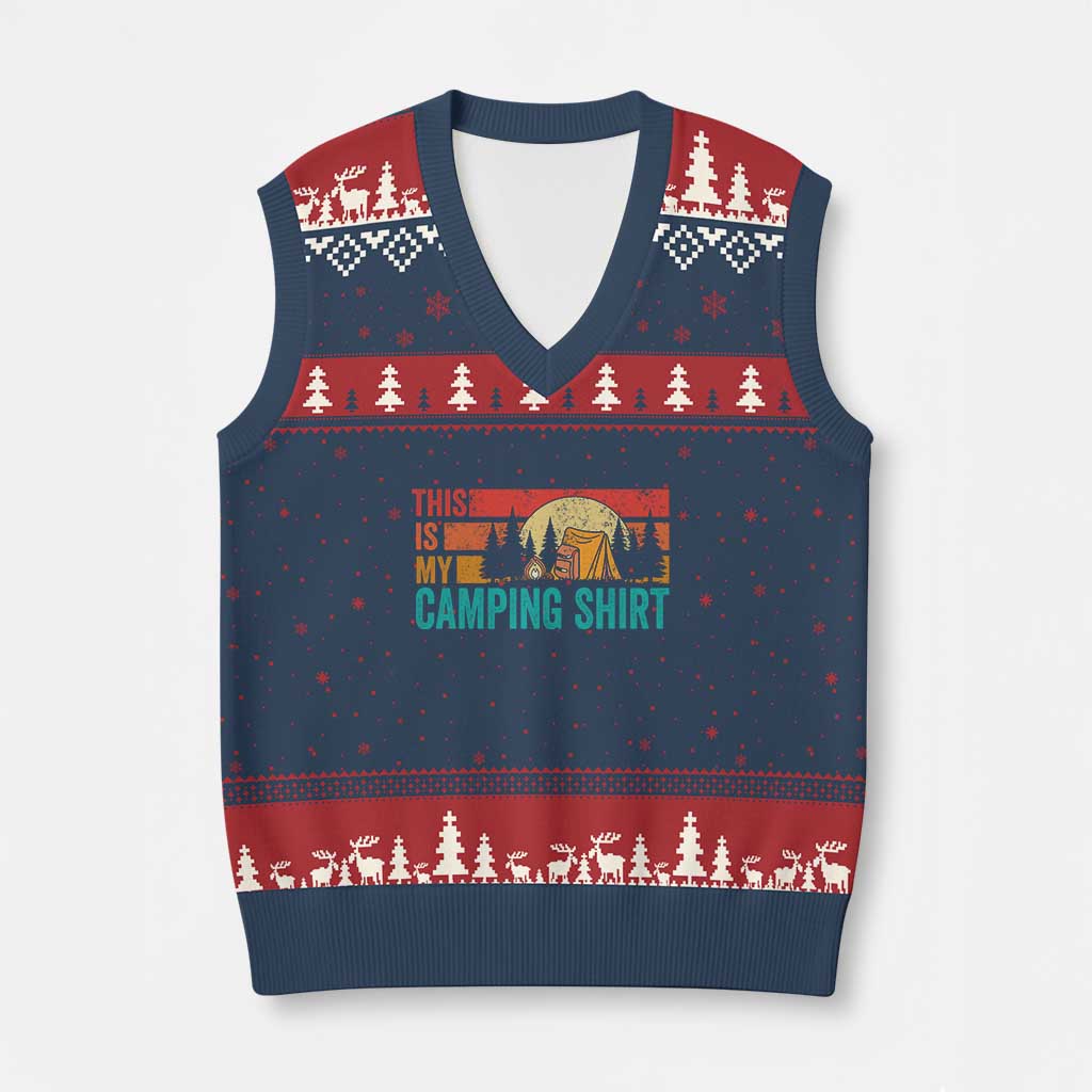 Funny Camper V-Neck Knit Sweater Vest This Is My Camping Shirt - Wonder Print Shop