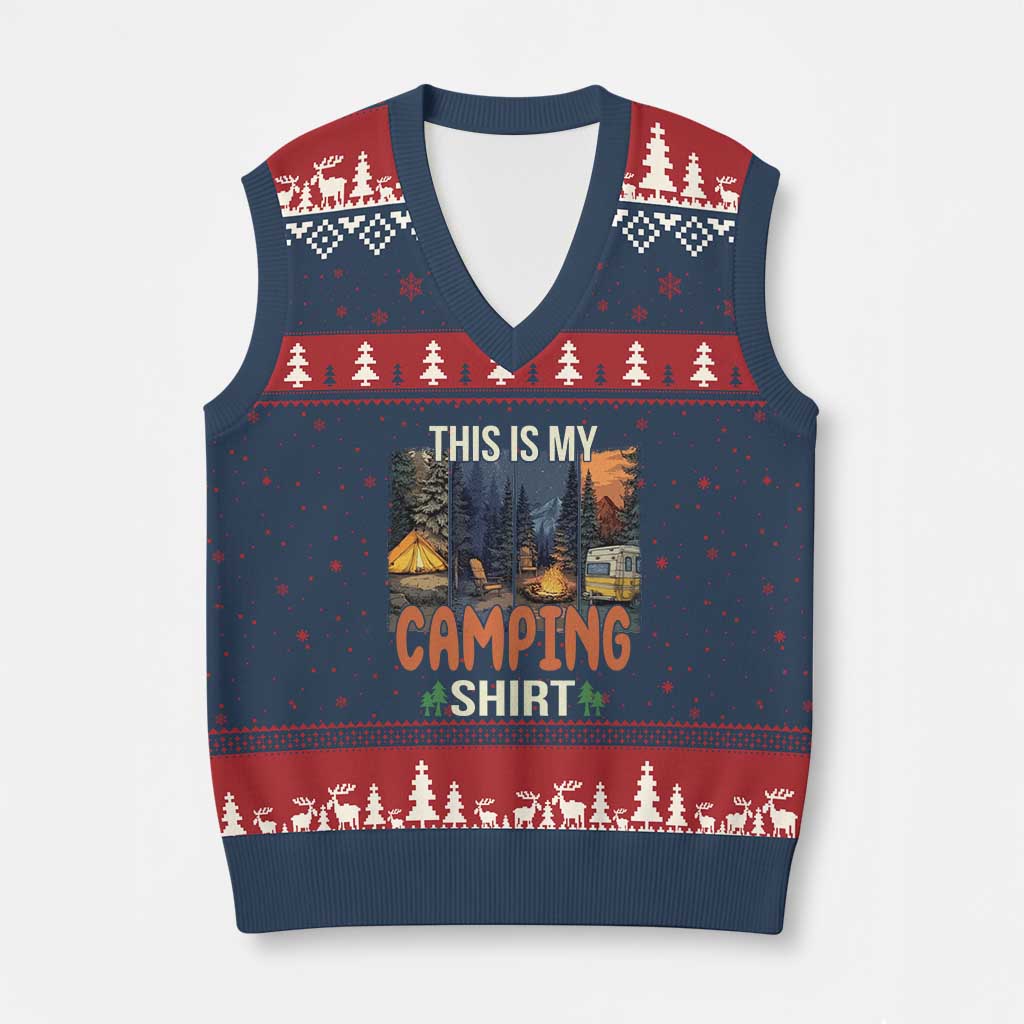 Funny Camper Glamper V-Neck Knit Sweater Vest This Is My Camping Shirt - Wonder Print Shop