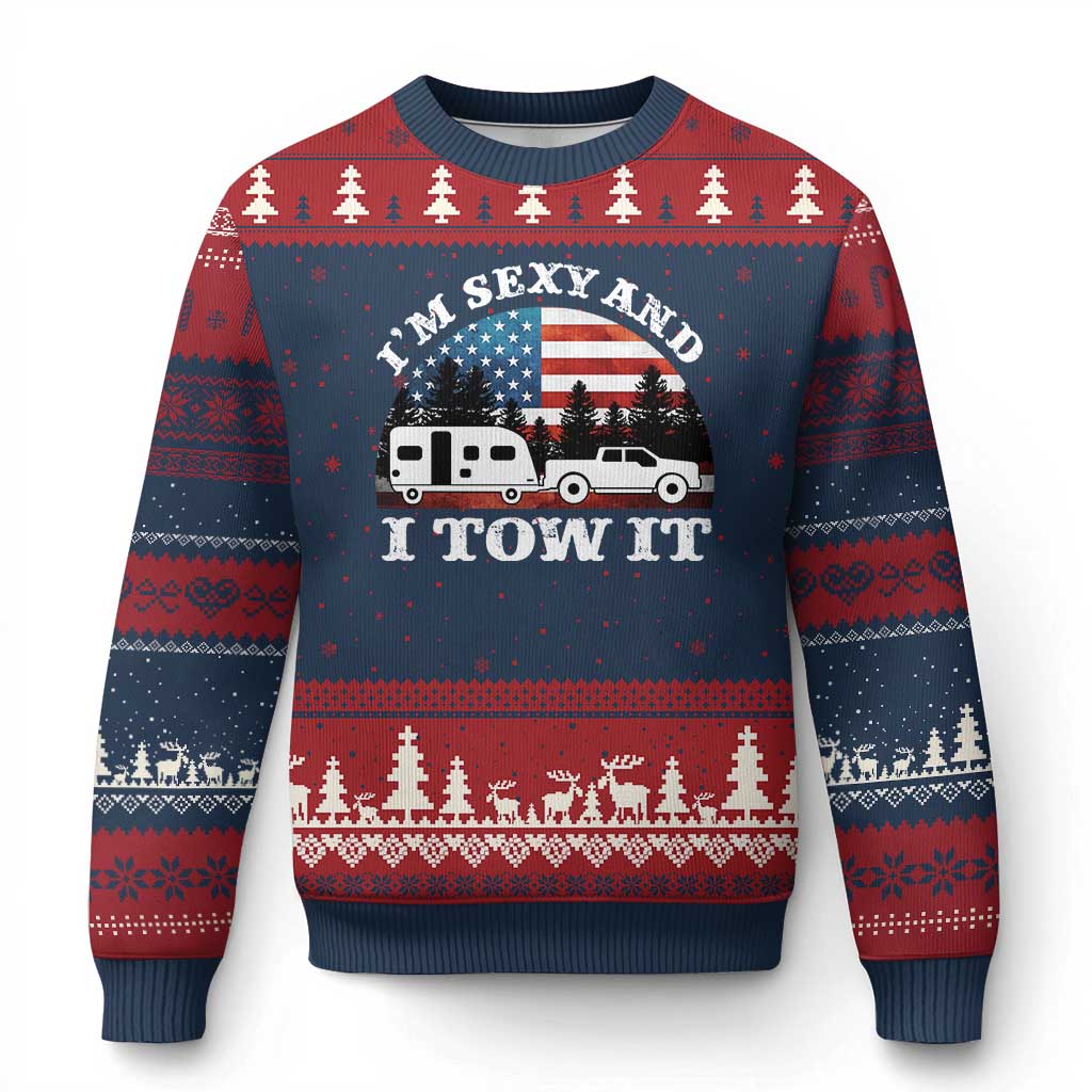 Funny Camping RV Camper Truck Ugly Christmas Sweater I Am Sexy And I Tow It - Wonder Print Shop