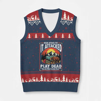 Funny Camping Hiking Sarcastic V-Neck Knit Sweater Vest Bear Attack Tip - Wonder Print Shop