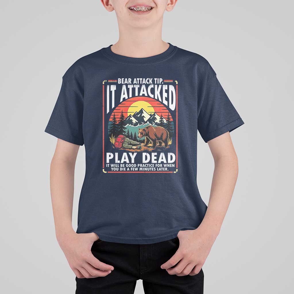 Funny Camping Hiking Sarcastic T Shirt For Kid Bear Attack Tip - Wonder Print Shop