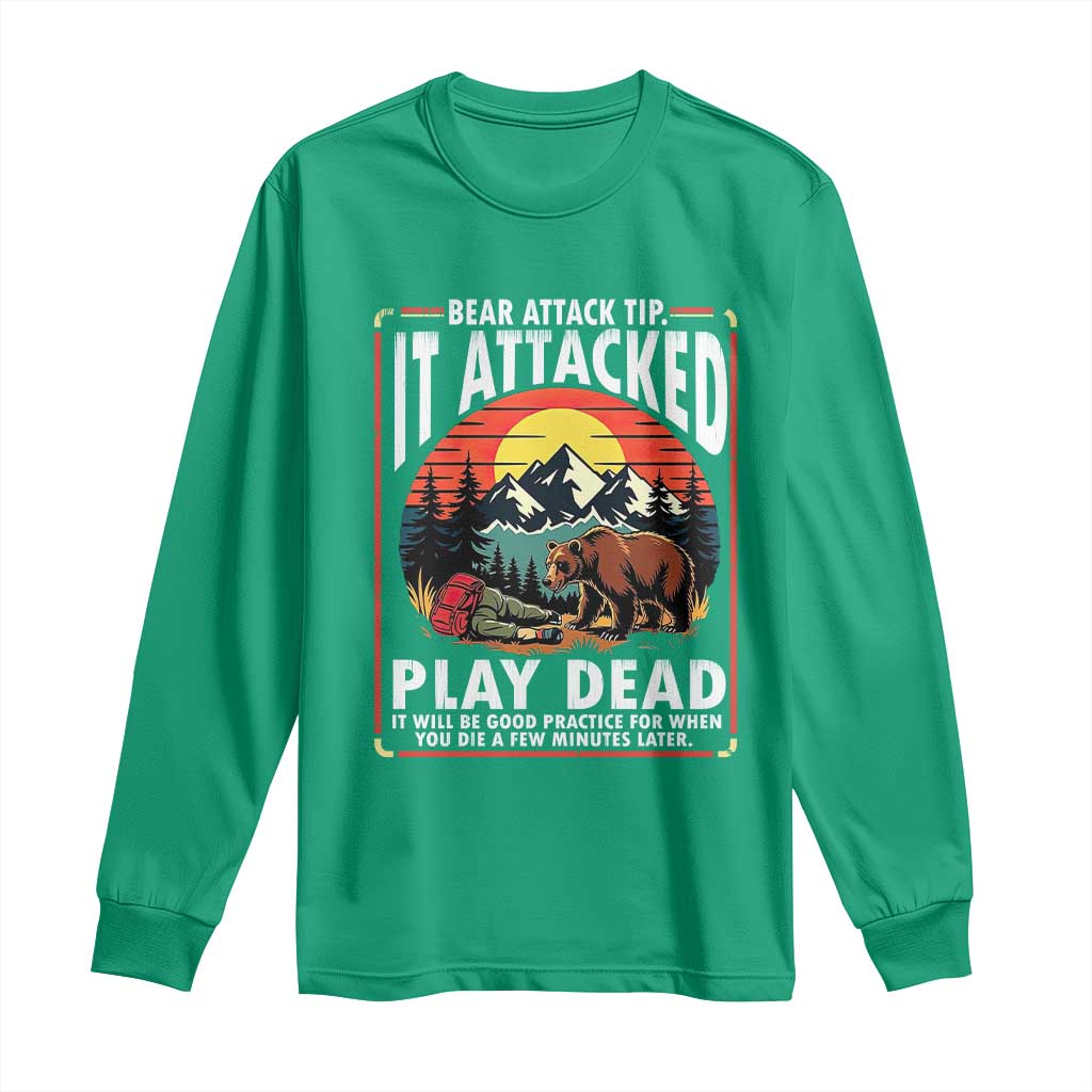 Funny Camping Hiking Sarcastic Long Sleeve Shirt Bear Attack Tip - Wonder Print Shop