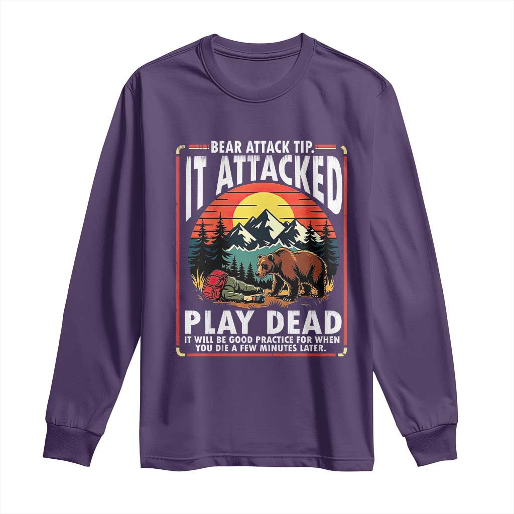 Funny Camping Hiking Sarcastic Long Sleeve Shirt Bear Attack Tip - Wonder Print Shop