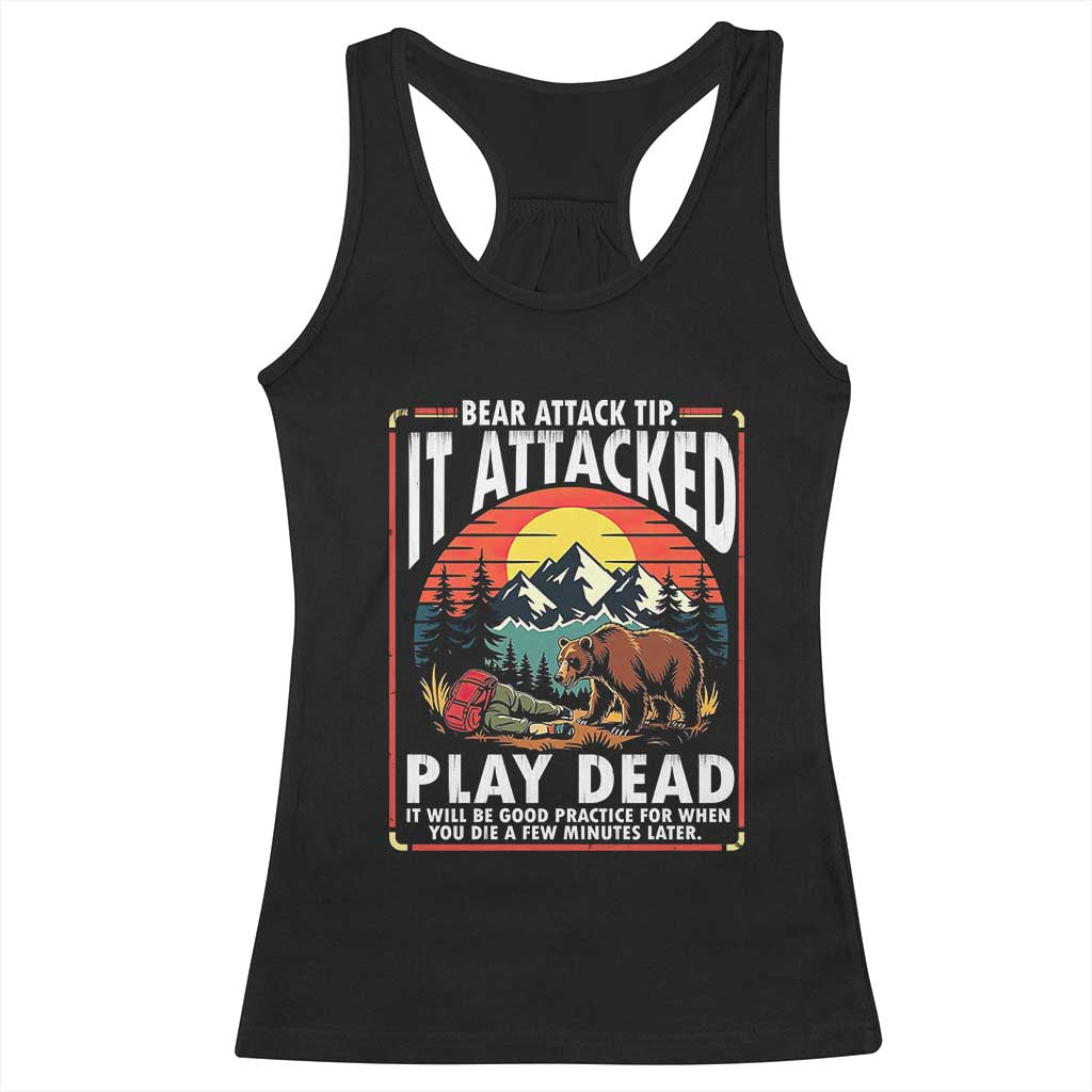 Funny Camping Hiking Sarcastic Racerback Tank Top Bear Attack Tip - Wonder Print Shop