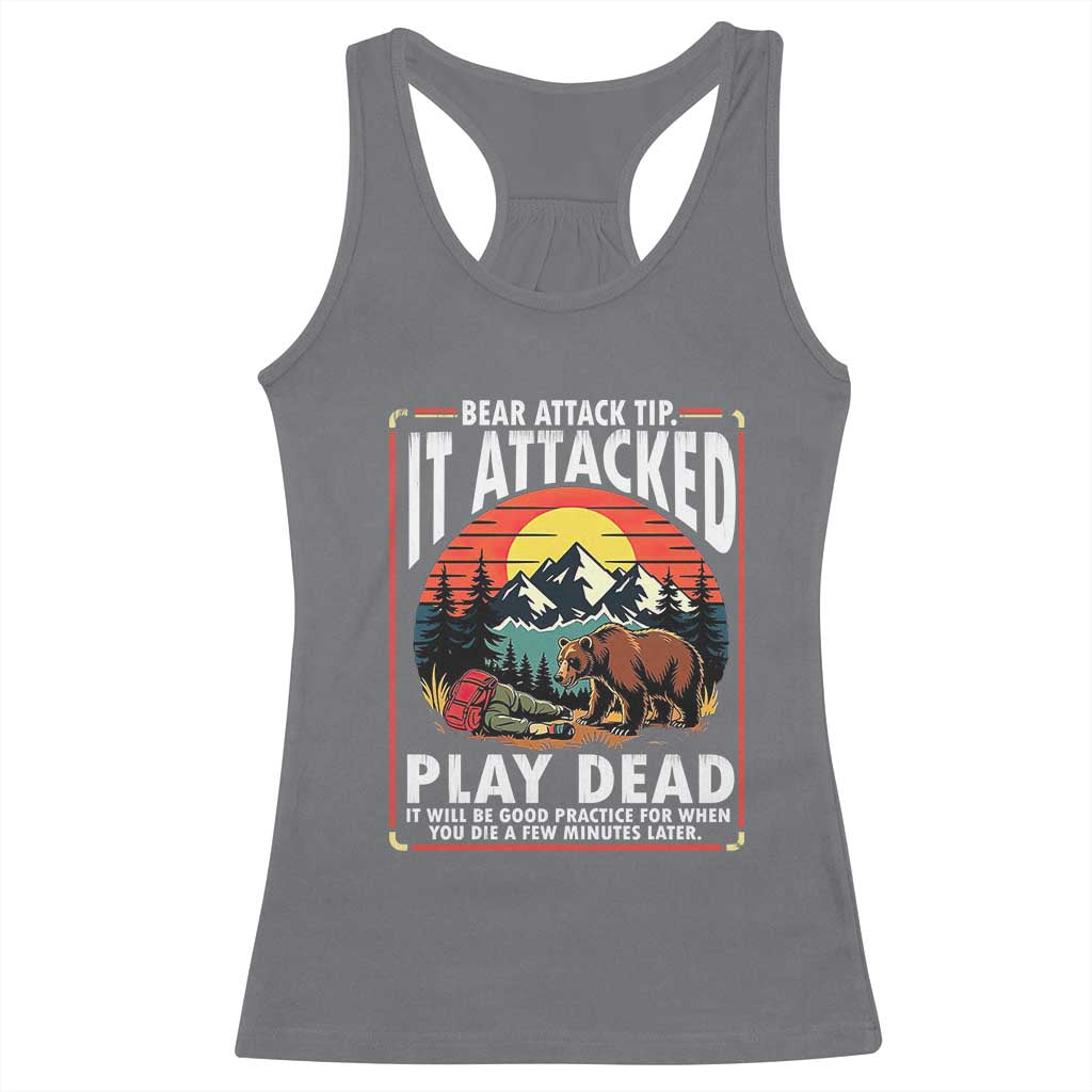Funny Camping Hiking Sarcastic Racerback Tank Top Bear Attack Tip - Wonder Print Shop