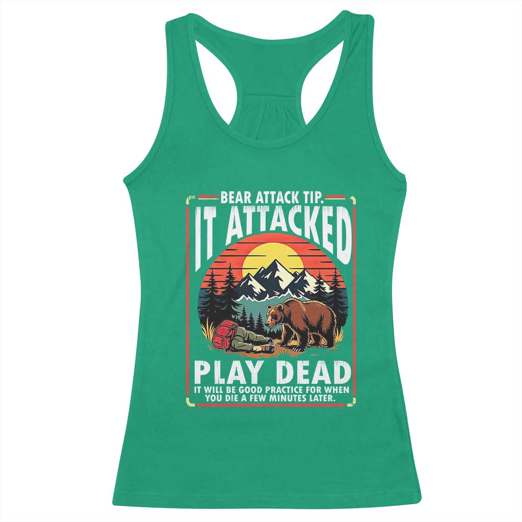 Funny Camping Hiking Sarcastic Racerback Tank Top Bear Attack Tip - Wonder Print Shop