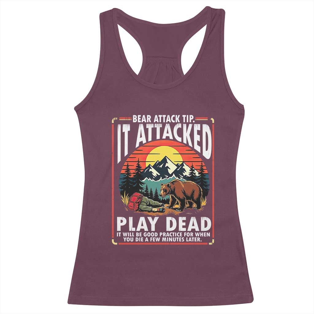 Funny Camping Hiking Sarcastic Racerback Tank Top Bear Attack Tip - Wonder Print Shop
