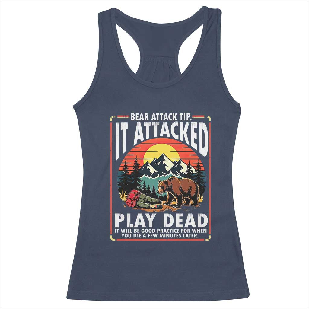 Funny Camping Hiking Sarcastic Racerback Tank Top Bear Attack Tip - Wonder Print Shop