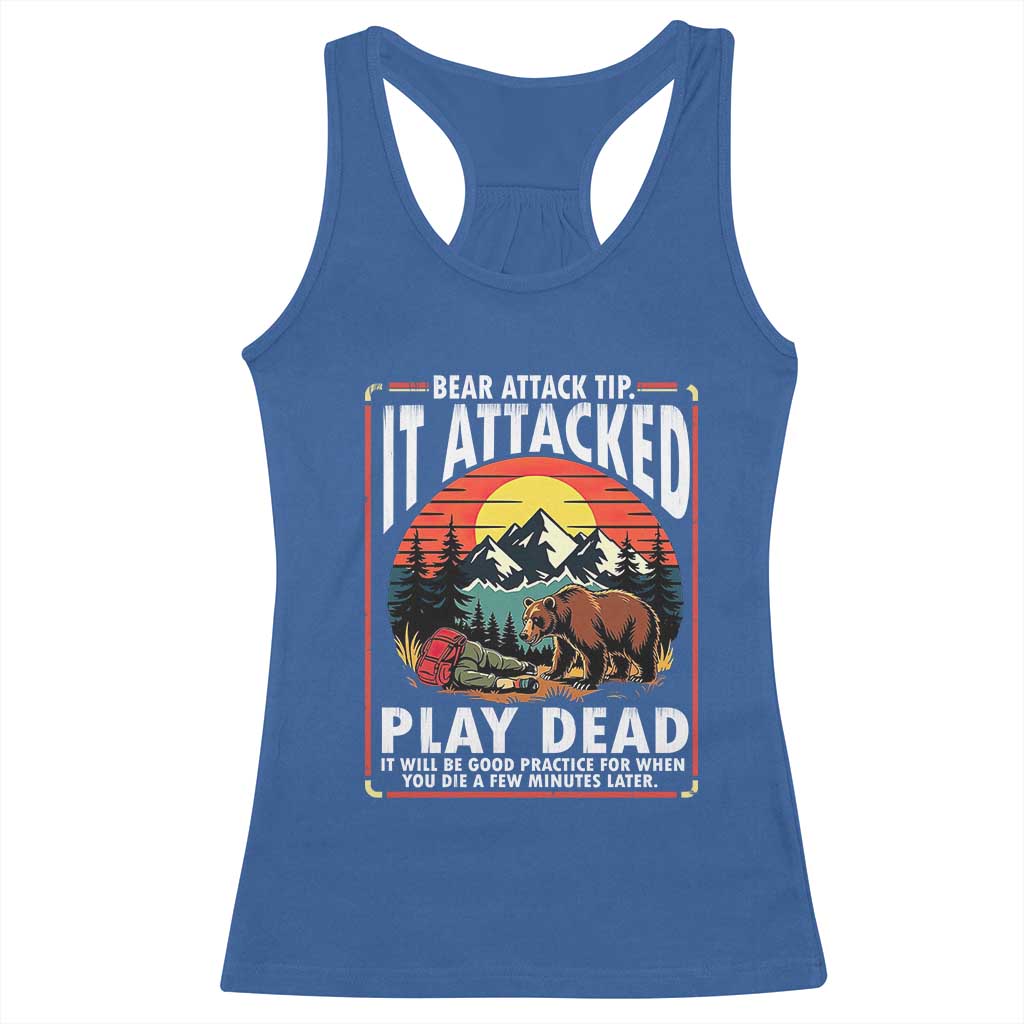 Funny Camping Hiking Sarcastic Racerback Tank Top Bear Attack Tip - Wonder Print Shop