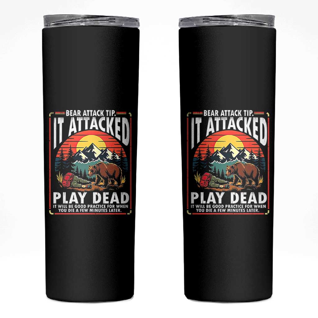 Funny Camping Hiking Sarcastic Skinny Tumbler Bear Attack Tip - Wonder Print Shop