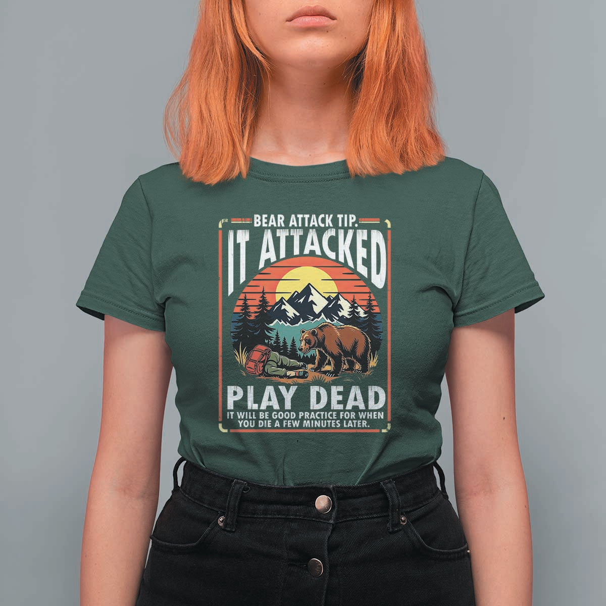 Funny Camping Hiking Sarcastic T Shirt For Women Bear Attack Tip - Wonder Print Shop