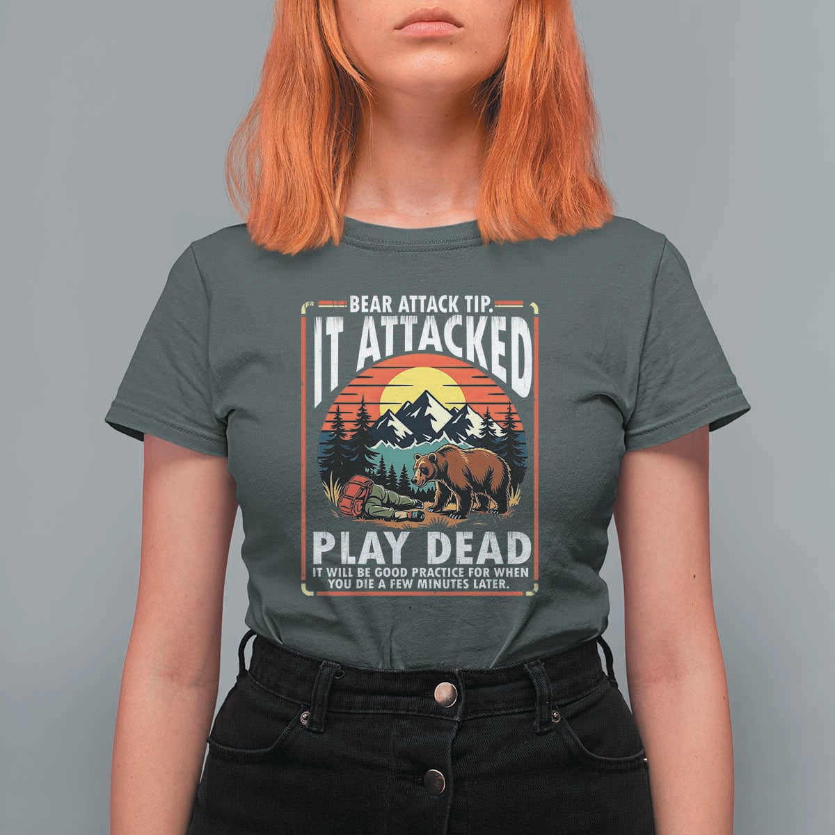 Funny Camping Hiking Sarcastic T Shirt For Women Bear Attack Tip - Wonder Print Shop