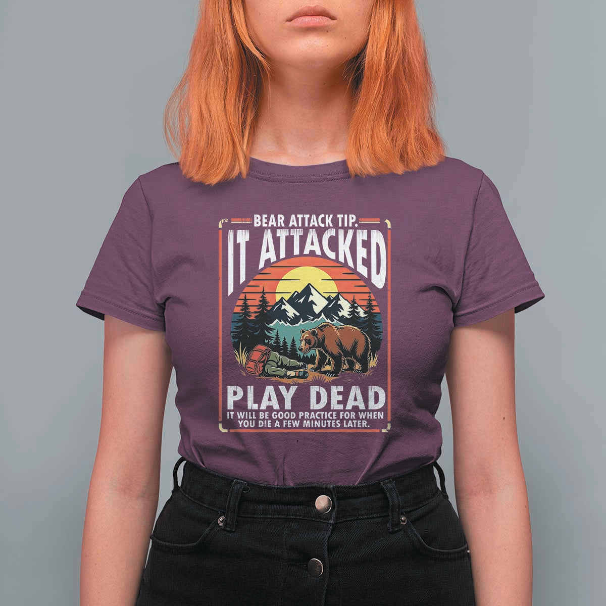 Funny Camping Hiking Sarcastic T Shirt For Women Bear Attack Tip - Wonder Print Shop