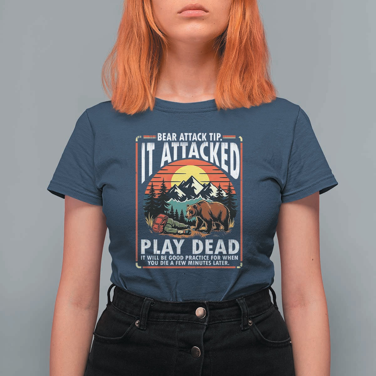 Funny Camping Hiking Sarcastic T Shirt For Women Bear Attack Tip - Wonder Print Shop