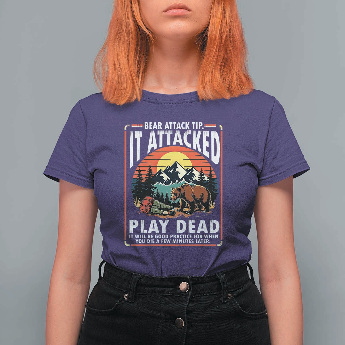 Funny Camping Hiking Sarcastic T Shirt For Women Bear Attack Tip - Wonder Print Shop