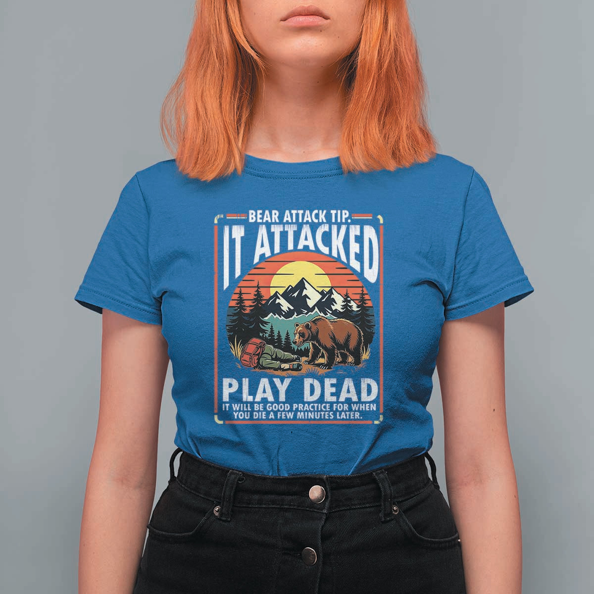 Funny Camping Hiking Sarcastic T Shirt For Women Bear Attack Tip - Wonder Print Shop