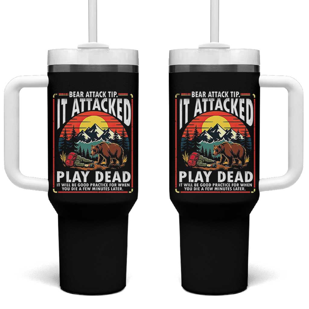 Funny Camping Hiking Sarcastic Tumbler With Handle Bear Attack Tip - Wonder Print Shop