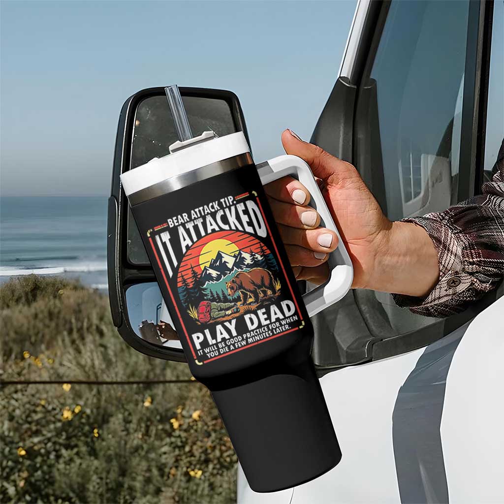 Funny Camping Hiking Sarcastic Tumbler With Handle Bear Attack Tip - Wonder Print Shop