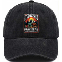 Funny Camping Hiking Sarcastic Washed Cotton Baseball Cap Bear Attack Tip