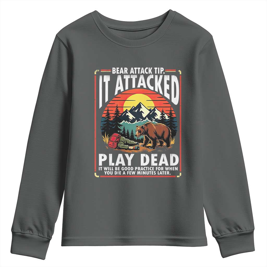 Funny Camping Hiking Sarcastic Youth Sweatshirt Bear Attack Tip - Wonder Print Shop