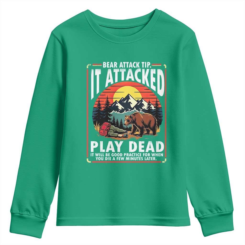 Funny Camping Hiking Sarcastic Youth Sweatshirt Bear Attack Tip - Wonder Print Shop