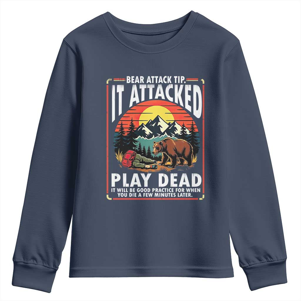 Funny Camping Hiking Sarcastic Youth Sweatshirt Bear Attack Tip - Wonder Print Shop