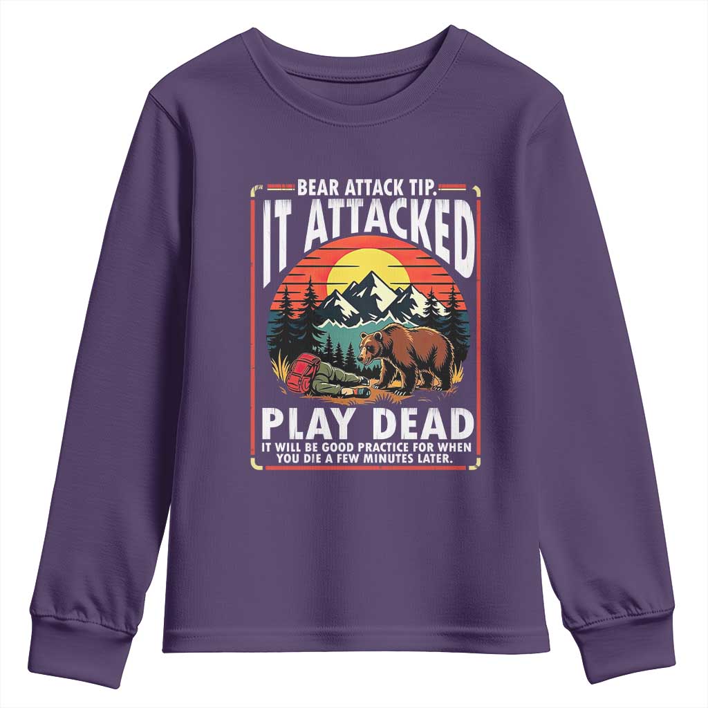 Funny Camping Hiking Sarcastic Youth Sweatshirt Bear Attack Tip - Wonder Print Shop