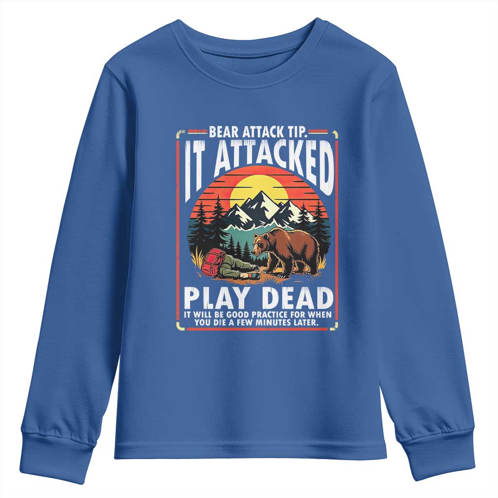 Funny Camping Hiking Sarcastic Youth Sweatshirt Bear Attack Tip - Wonder Print Shop