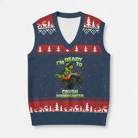 Back To School Boy Dinosaur V-Neck Knit Sweater Vest I Am Ready To Crush Kindergarten - Wonder Print Shop