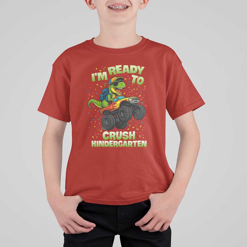 Back To School Boy Dinosaur T Shirt For Kid I Am Ready To Crush Kindergarten - Wonder Print Shop