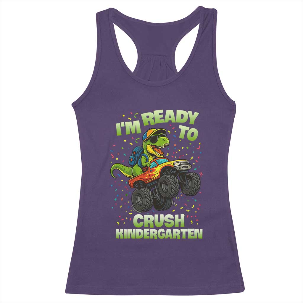Back To School Boy Dinosaur Racerback Tank Top I Am Ready To Crush Kindergarten - Wonder Print Shop