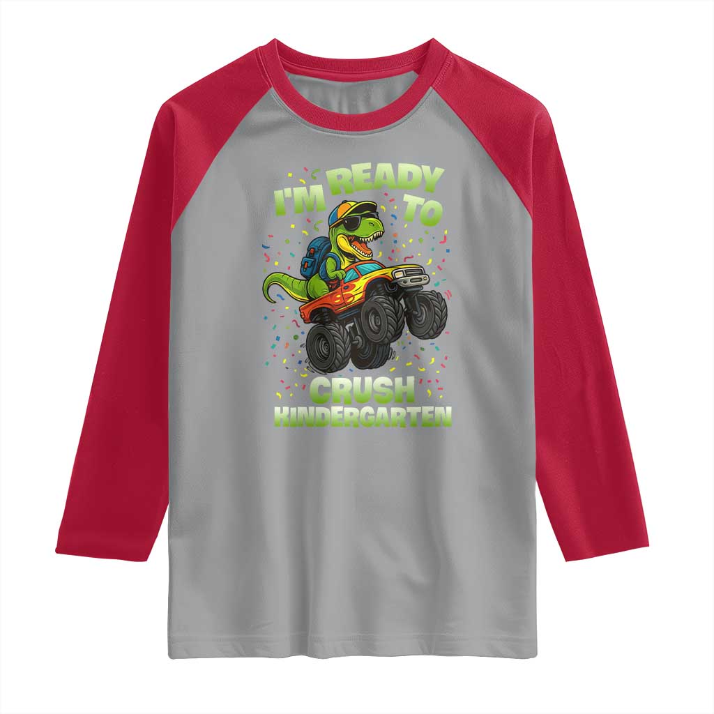 Back To School Boy Dinosaur Raglan Shirt I Am Ready To Crush Kindergarten - Wonder Print Shop