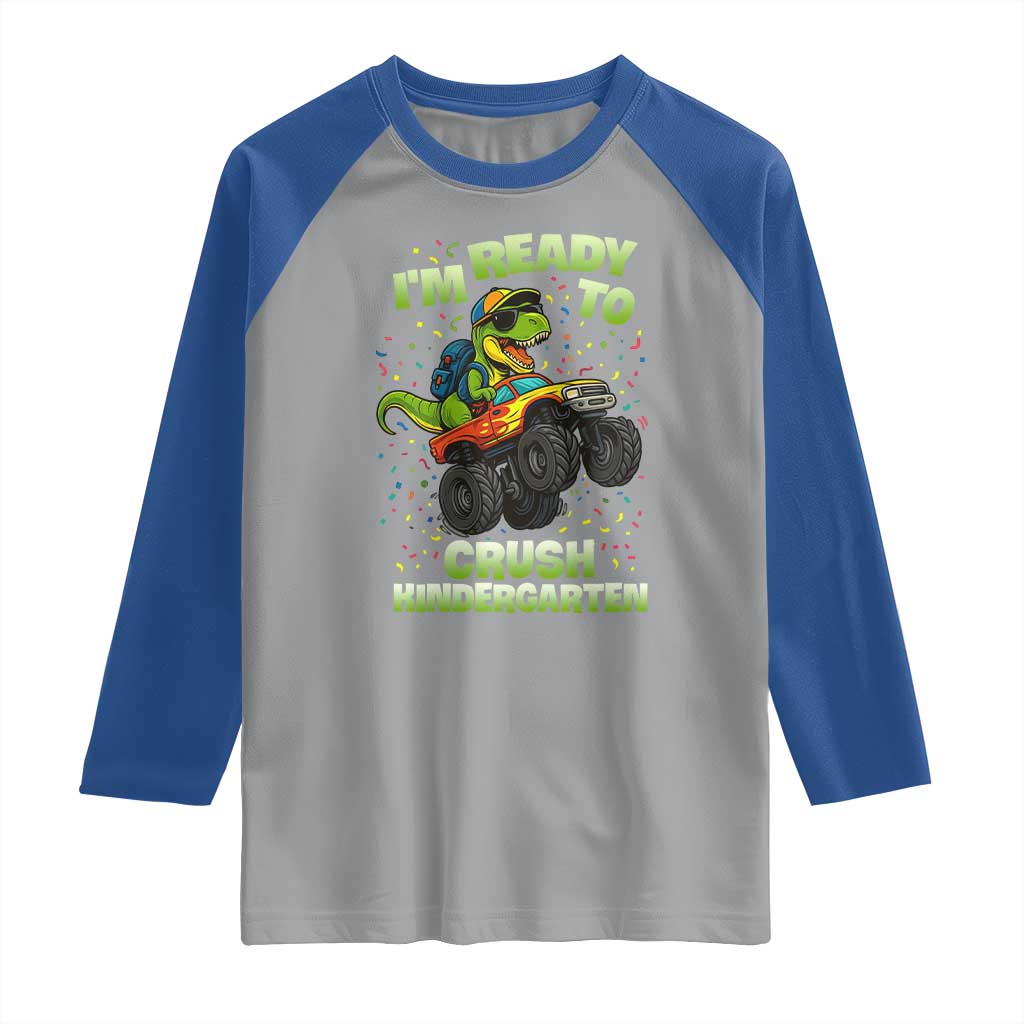 Back To School Boy Dinosaur Raglan Shirt I Am Ready To Crush Kindergarten - Wonder Print Shop
