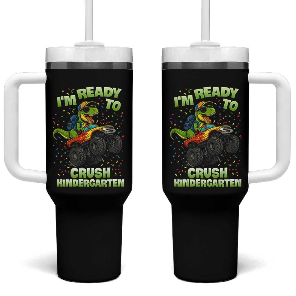 Back To School Boy Dinosaur Tumbler With Handle I Am Ready To Crush Kindergarten - Wonder Print Shop