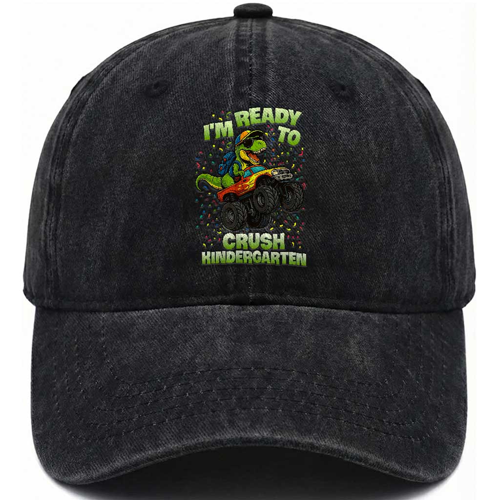 Back To School Boy Dinosaur Washed Cotton Baseball Cap I Am Ready To Crush Kindergarten