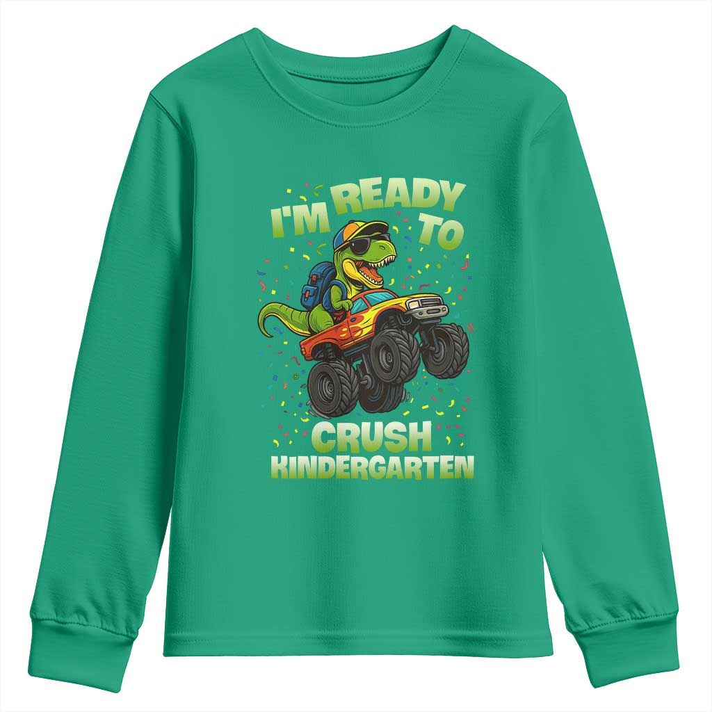 Back To School Boy Dinosaur Youth Sweatshirt I Am Ready To Crush Kindergarten - Wonder Print Shop