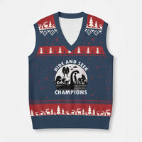 Hide And Seek Champions V-Neck Knit Sweater Vest Funny Cryptid Cryptozoology - Wonder Print Shop