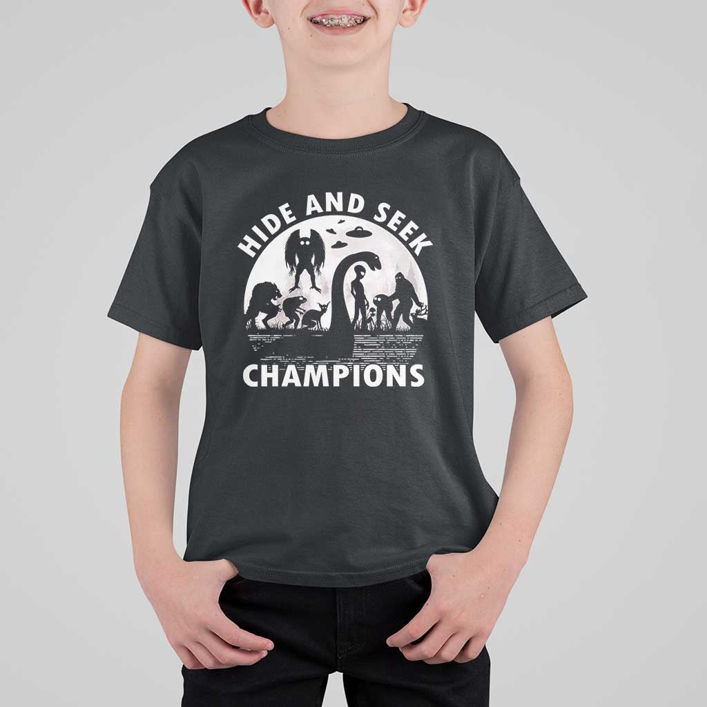 Hide And Seek Champions T Shirt For Kid Funny Cryptid Cryptozoology - Wonder Print Shop