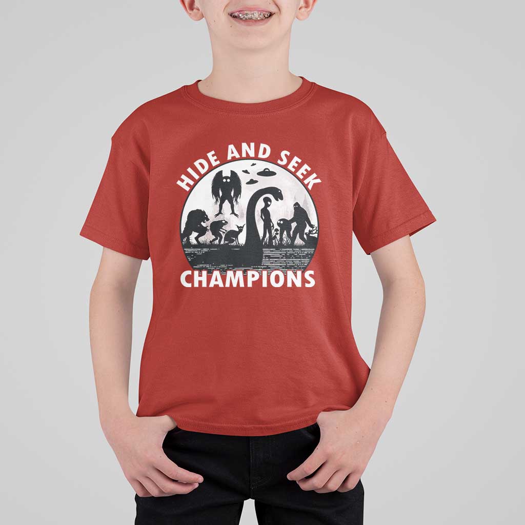 Hide And Seek Champions T Shirt For Kid Funny Cryptid Cryptozoology - Wonder Print Shop