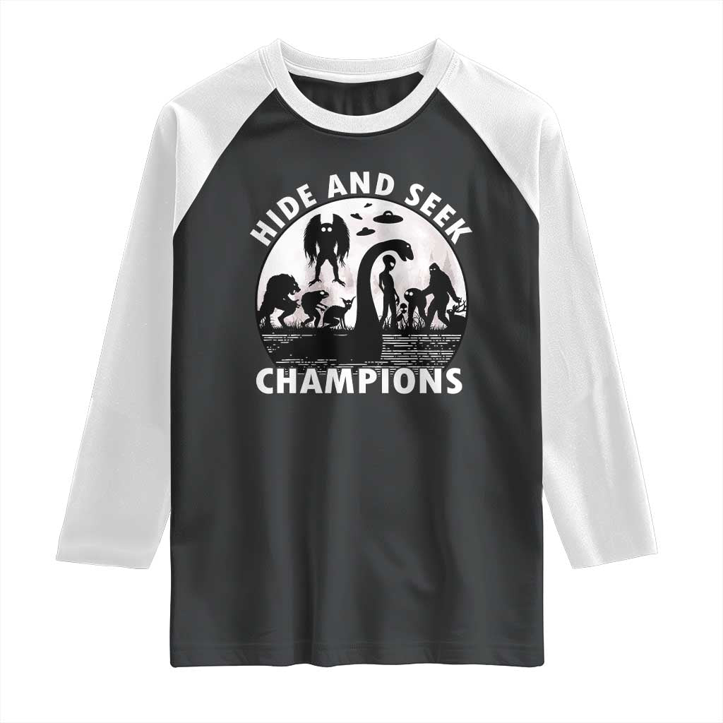 Hide And Seek Champions Raglan Shirt Funny Cryptid Cryptozoology - Wonder Print Shop