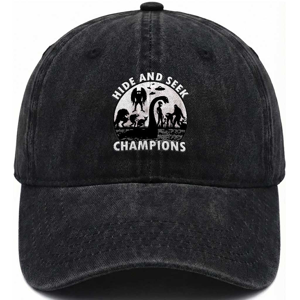 Hide And Seek Champions Washed Cotton Baseball Cap Funny Cryptid Cryptozoology