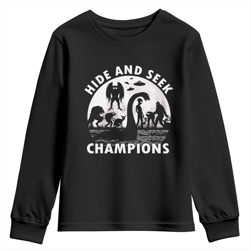 Hide And Seek Champions Youth Sweatshirt Funny Cryptid Cryptozoology - Wonder Print Shop