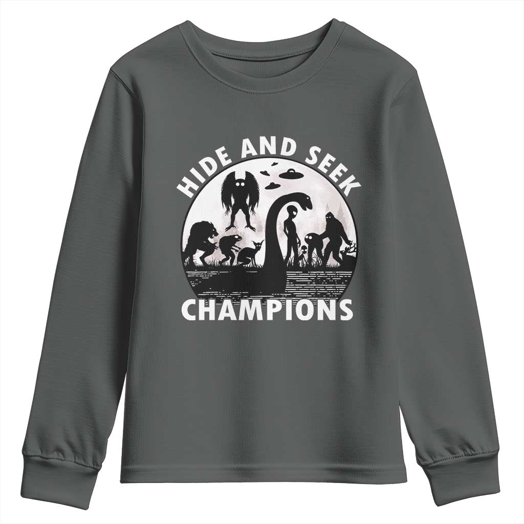Hide And Seek Champions Youth Sweatshirt Funny Cryptid Cryptozoology - Wonder Print Shop