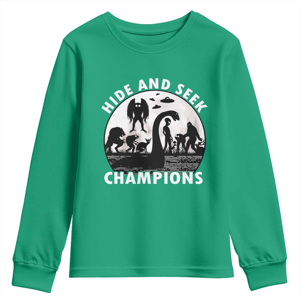 Hide And Seek Champions Youth Sweatshirt Funny Cryptid Cryptozoology - Wonder Print Shop